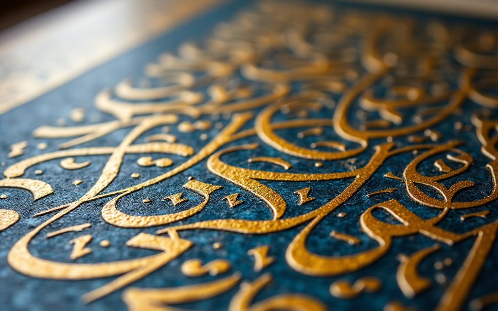 Close-up of beautiful Arabic calligraphy art inside the palace.