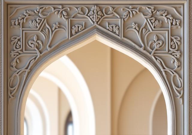 Close-up of a meticulously crafted archway at Qasr Al Watan, showcasing intricate details